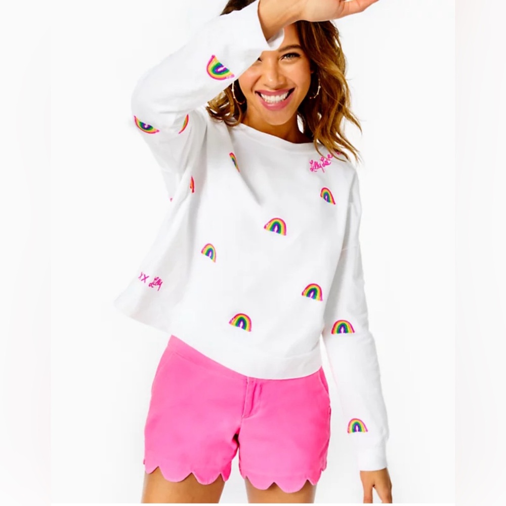 Lilly Pulitzer White Sweater with Rainbow Accents